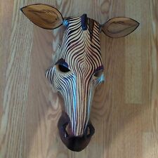 Zebra Mask Wall Hanging Hand Carved Wood African Kenya Safari 14" X 16"
