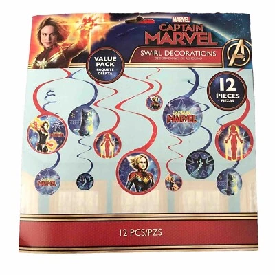 Capitana Marvel Decoraciones de Fiesta Remolino Superhéroe Niños Cumpleaños NUEVO Superhéroes Foto 1 de 3