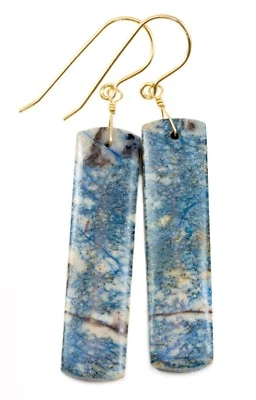 Azurite Earrings Long Smooth Teardrops Natural 2.3 Steel Blue 14k Gold Sterling - Image 1 of 3