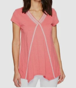 $145 Mod-O-Doc Women Pink V-Neck Tee Short-Sleeve Slub Jersey T-Shirt Top Size S - Picture 1 of 3