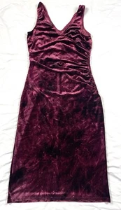 Bebe Burgundy Velvet Midi Dress Hourglass Classic V-Neck Size M VTG Evening - Picture 1 of 10