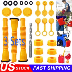3 Sets Replacement Gas Can Spout Nozzle Vent Kit Funnel For Plastic Gas Cans US - Picture 1 of 17