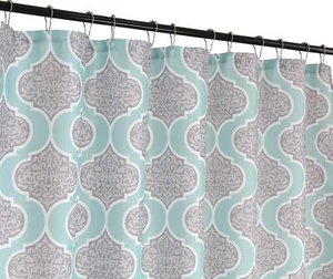 C.H.D Home Turquoise Grey White Fabric Shower Curtain: Decorative Floral - Picture 1 of 4