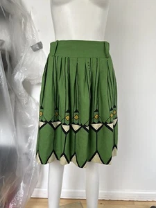 Gonna a quadretti Anthropologie Lauren Moffatt 4 Preppy Boho Verde Stampa Geometrica - Foto 1 di 8