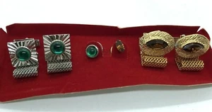 Vintage 70s Cuff Link Tie Pin Set 2 Pairs Mod Disco Bling - Picture 1 of 10