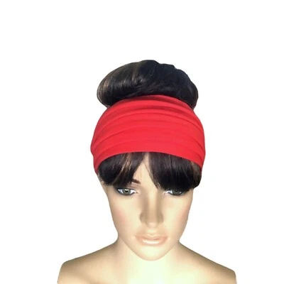 Diadema roja. Envoltura de cabeza ancha. Envoltura de pelo de algodón suave. Diadema hecha a mano... Foto 1 de 2