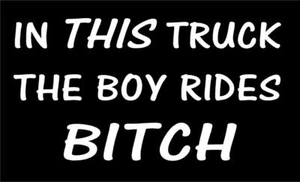In This Truck Boy Rides Bitch calcomanía de vinilo divertido camión coche pegatina ventana exterior - Imagen 1 de 1