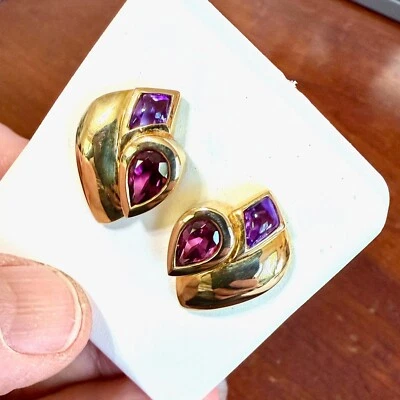 Pendientes Poste Oro Amarillo 18K Amatista y Rodolita Granate 7,3 gramos Foto 1 de 4