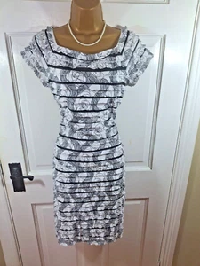 Frank Lyman Black & White Patterned Tiered Stretchy Dress, UK 12, Great Cond - Picture 1 of 7