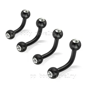 1pc. 18G 16G 14G Double Gem Black Anodized Steel Curved Barbell Eyebrow Ring - Picture 1 of 2