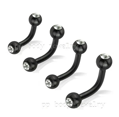 1 件 18G 16G 14G 双宝石黑色阳极氧化钢弧形杠铃眉环 — 第 1/2 张图片