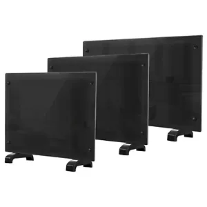 Electric Glass Panel Heater Portable Radiator Black Free Standing Wall Mounted - Picture 1 of 4