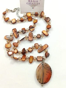 Collana Donna In Madreperla e Cristallo Cm.60, Ciondolo Onice Maculato Mis.4 Cm - Foto 1 di 4