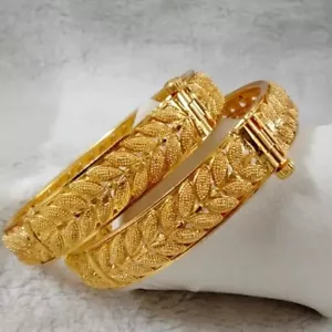 22K Gold Plated Indian Bridal Openable Bangles Chodi Bracelet Kada Jewelry Pair - Picture 1 of 8