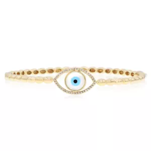 BRAZALETE APILABLE MADRE PERLA DIAMANTE ORO AMARILLO 14K HAMSA MAL OJO MADRE - Imagen 1 de 1