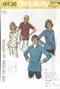 1974 SIMPLICITY 6436 PATTERN MEN-WOMEN-SMALL 34-36- AS-IS USED-PRINTED IN USA - Picture 1 of 2
