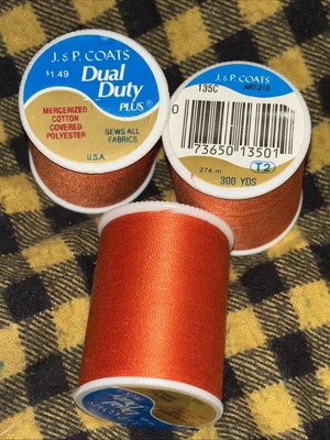 3 Lot New J&P Coats Dual Duty Thread #135-C Tango Sews All Fabrics 300 Yd Ea - Image 1 of 4
