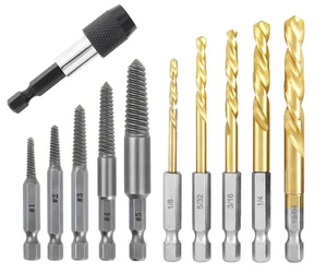 11 Pieces Stripped Screw Extractor Set, Reverse Drill Bit Set, Hex Shank Left Ha - Picture 1 of 7