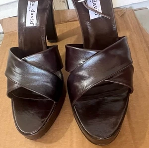 Charles David Heels 👠 10 M Spain By Nathalio M Open Toe Buckle Brown - Picture 1 of 17