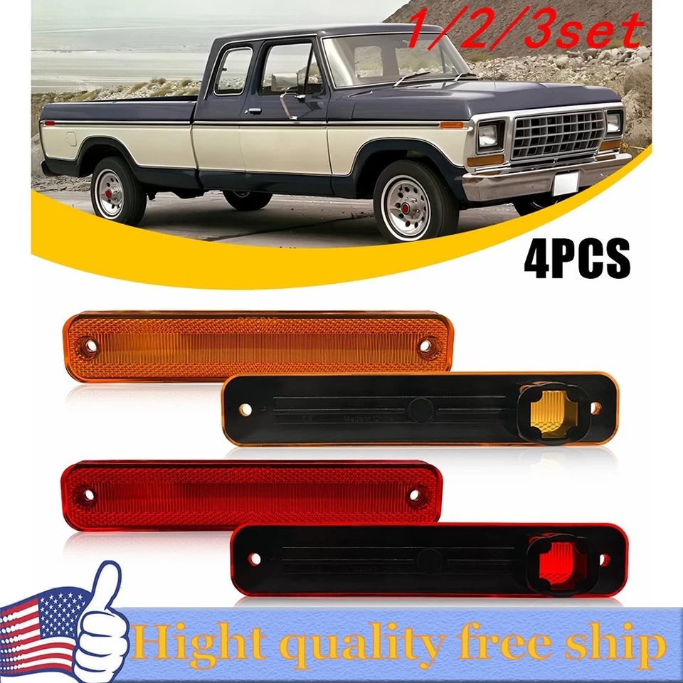 4/8x For Ford Bronco/ F-Series/ E-Series 4Pcs Side Marker Signal Light Housings - Image 1 of 1
