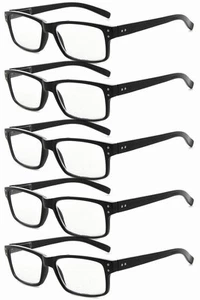 5 Pack Reading Glasses for Men Spring Hinges Classic Readers Black Frame +1.50 - Picture 1 of 6