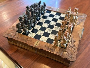 ⭐️Juego de ajedrez chino de madera tallada de colección tablero con incrustaciones Dragon Phoenix portátil - Imagen 1 de 22
