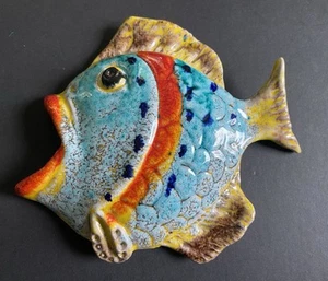 Majolika Keramik Fisch Wandbild Relief Figur Made in Italy 70er Vintage - Picture 1 of 7