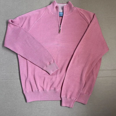 Talbots Sweater Mens XL Knit Pullover Quarter Zip Salmon Color Silk Cotton Blend - Image 1 of 4