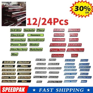 12/24Pcs Magnetic Toolbox Labels, Durable Metal Toolbox Drawer Label Tool Labe l - Picture 1 of 20