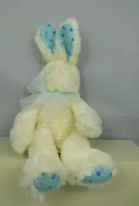 Small White Bunny with Blue polka dot ears and feet - New #1245A - Picture 1 of 4