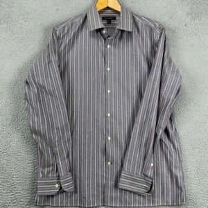 Banana Republic Dress Shirt Men 16-16.5 Large Gray Red Stripe Button Up Slim Fit - Picture 1 of 10