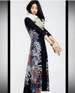 MAEVE Vestito Anthropologie Maglione EIRA Boho Midi Scollo Scoop Blu Navy Tg S - Foto 1 di 10