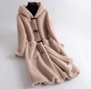 Damenmode Winterkapuze langärmelig lose warm Kunstlamm Wolle Fellmäntel Parka - Bild 1 von 16