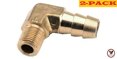 2-PACK NEW! 1/4" Hose Barb x 1/8 Male NPT Brass 90 Degree Elbow HB4-MNPT2-90 - Image 1 of 3