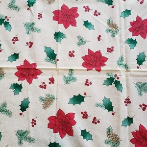 1999 Fabric Traditions Cotton Christmas Poinsettias Holly Gold Sparkles Pine 2yd - Picture 1 of 3