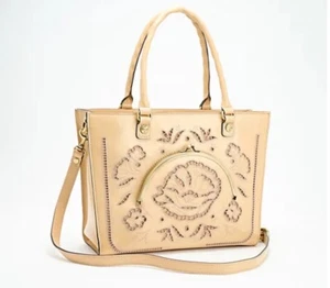 Patricia Nash Cutout Leder Zancona Tasche-Crossbody Sand mit Staubbeutel A596519 Neu mit Etikett - Bild 1 von 17