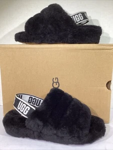 UGG Women’s Size 7 EU 38 Black Fluff Yeah Slingback Slides Slippers AJ-120 - Picture 1 of 9