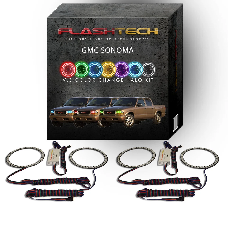 Kit de anillo halo LED cambiante multicolor RGB para faros GMC Sonoma 1998-2004 Foto 1 de 4