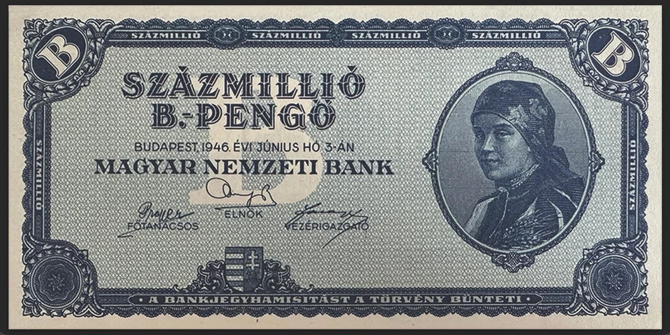 🇭🇺 HUNGARIAN 100 QUINTILLION, 1946 B-PENGO, P-131 - CIRCULATED 🇭🇺 - Image 1 of 4