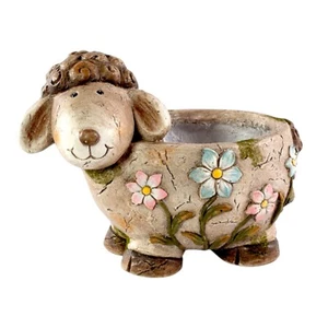 Concrete Sheep Planter with Flower Design indoor Outdoor Garden Decor 33.5cm - Picture 1 of 11