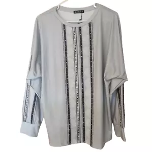 NWT Sheilay Women's XXL Long Sleeve Grey Tee Shirt Black & White Floral Print - Picture 1 of 7