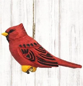 Red Cardinal Bird Shaped Ornament Wood Handmade Hand Carved NWT - Picture 1 of 1