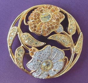Spilla Spilla Autentica Swarovski 2001 Harmony Flower Cristallo Oro Ltd Ed Swan - Foto 1 di 4