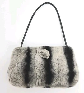Paolo Del Lungo Shoulder Bag Genuine Leather Mink Fur Gray Purse Made in Italy - Picture 1 of 13
