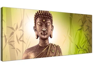 Green Large Canvas Print of Buddha for Bedroom - 120cm x 50cm - 1100 - Picture 1 of 4
