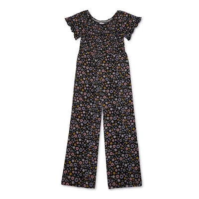 Wonder Nation Short Sleeve Smocked Jumpsuit Girls Polyester, Size M (7-8) - Image 1 of 3