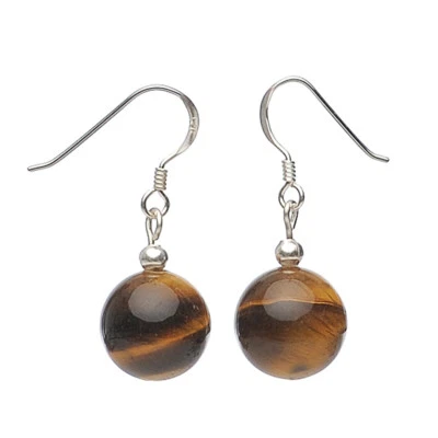 Orecchini Pendenti IN Occhio di Tigre & 925 Argento, Braun, Liscio, Donna - Immagine 1 di 2