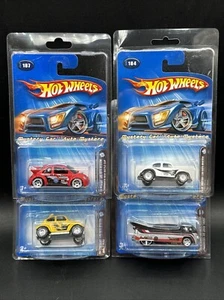 2005 Hot Wheels COMPLETE 4 CAR SET Mystery Cars VW BUG BAJA BEETLE DRAG TRUCK - Picture 1 of 7
