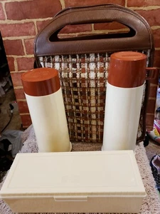 Vintage King Seely Thermos Picnic Set  2 THERMOS, SANDWICH CONTAINER & CASE 2516 - Picture 1 of 12