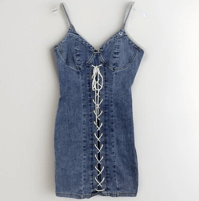 Новый истинной религии LACEUp джинсовой ткани мини-платье вневременной свет стирка женщин большой корсет - Изображение 1 из 4